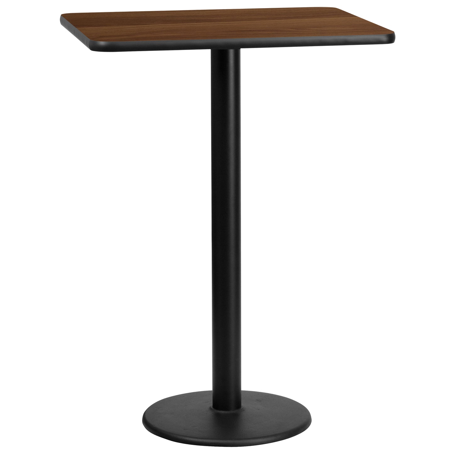 Stiles 24'' x 30'' Rectangular Walnut Laminate Table Top with 18'' Round Bar Height Table Base Walnut XU-WALTB-2430-TR18B-GG