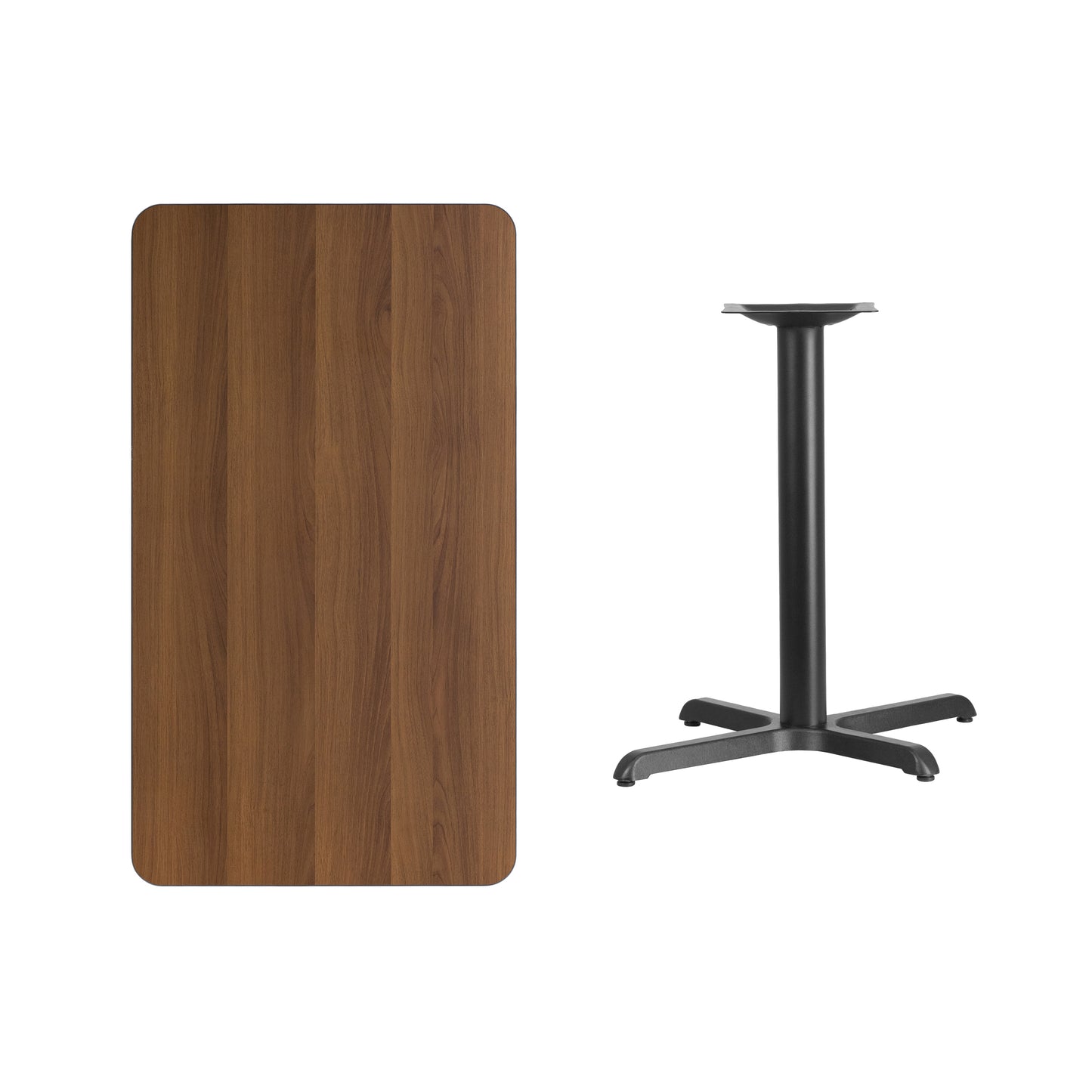 Graniss 24'' x 42'' Rectangular Walnut Laminate Table Top with 23.5'' x 29.5'' Table Height Base Walnut