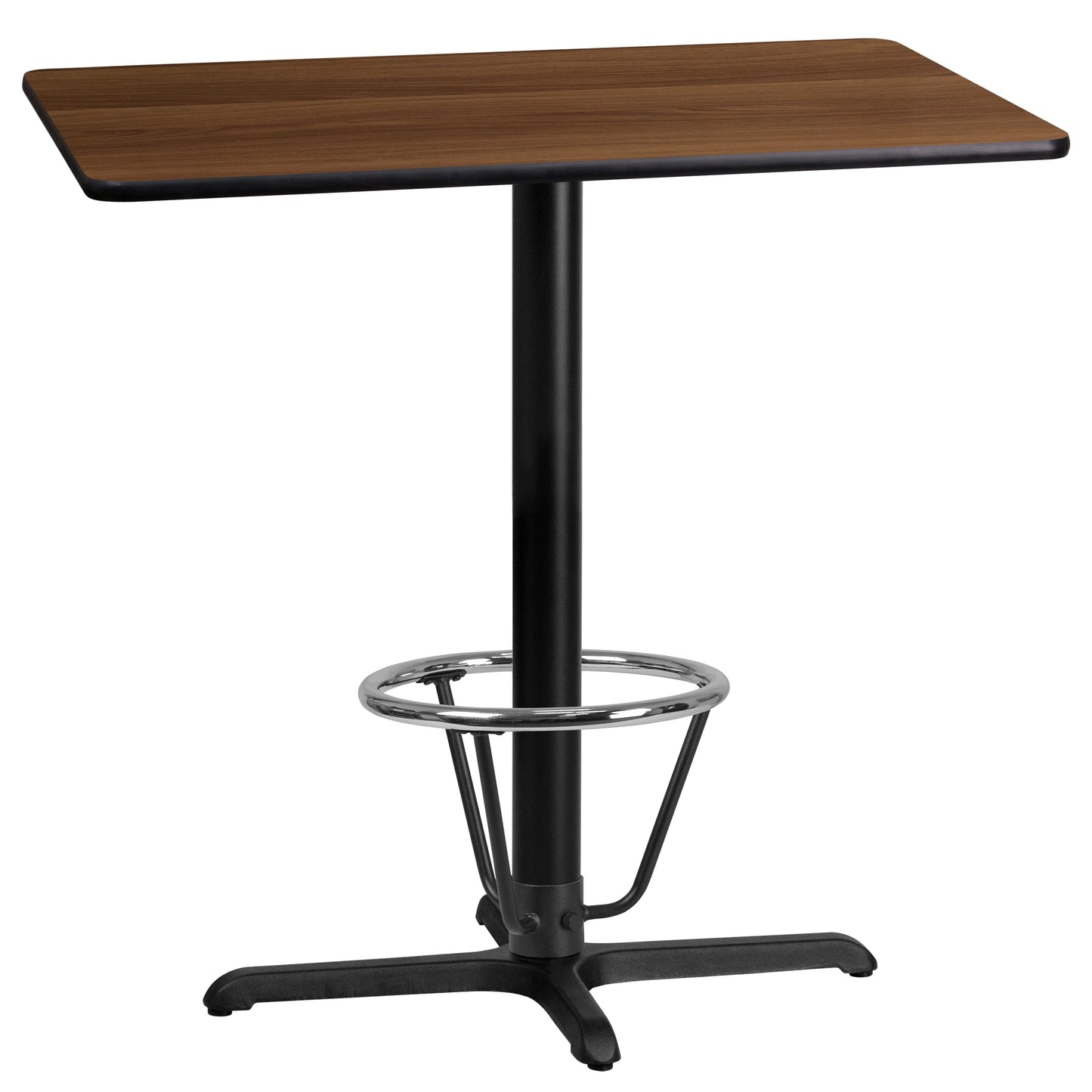 Stiles 24'' x 42'' Rectangular Walnut Laminate Table Top with 23.5'' x 29.5'' Bar Height Table Base and Foot Ring Walnut XU-WALTB-2442-T2230B-3CFR-GG
