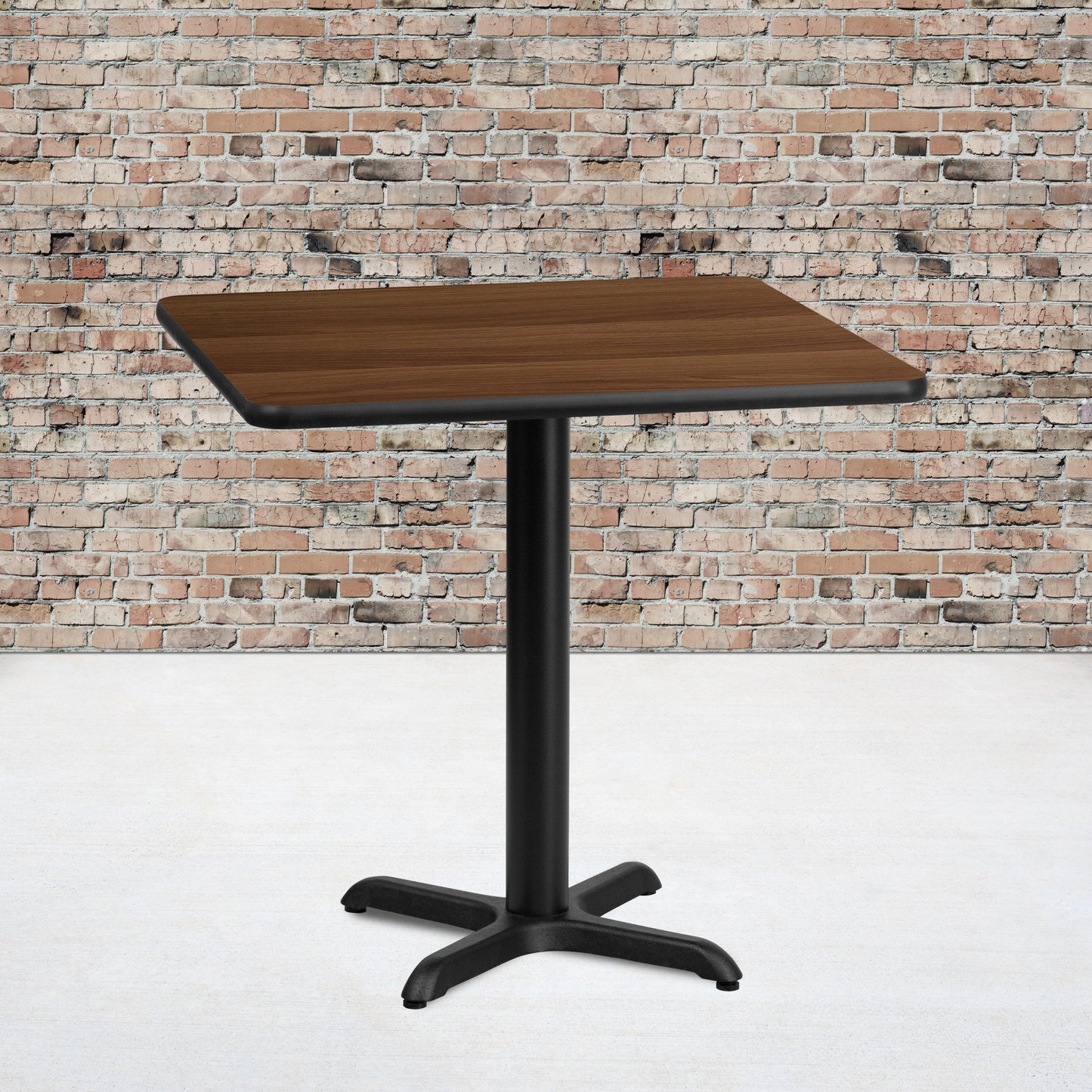Graniss 30'' Square Walnut Laminate Table Top with 22'' x 22'' Table Height Base Walnut