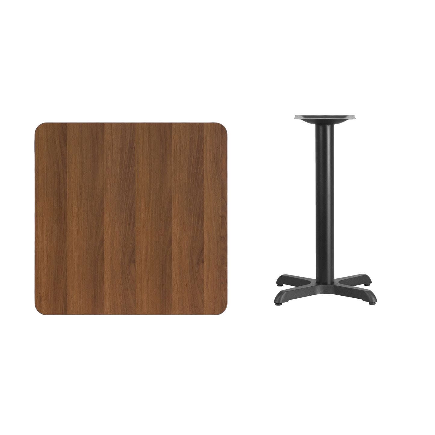 Graniss 30'' Square Walnut Laminate Table Top with 22'' x 22'' Table Height Base Walnut