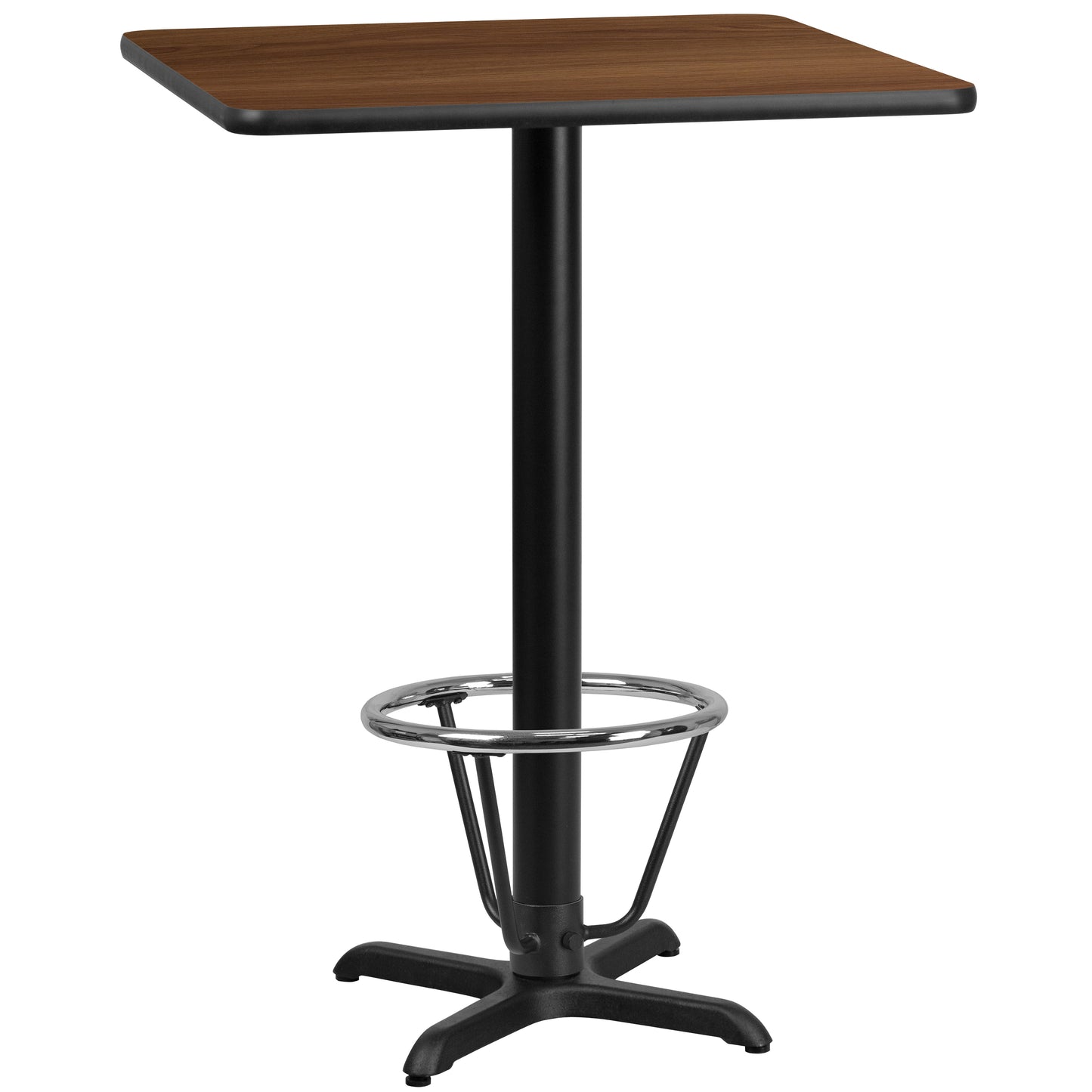 Stiles 30'' Square Walnut Laminate Table Top with 22'' x 22'' Bar Height Table Base and Foot Ring Walnut