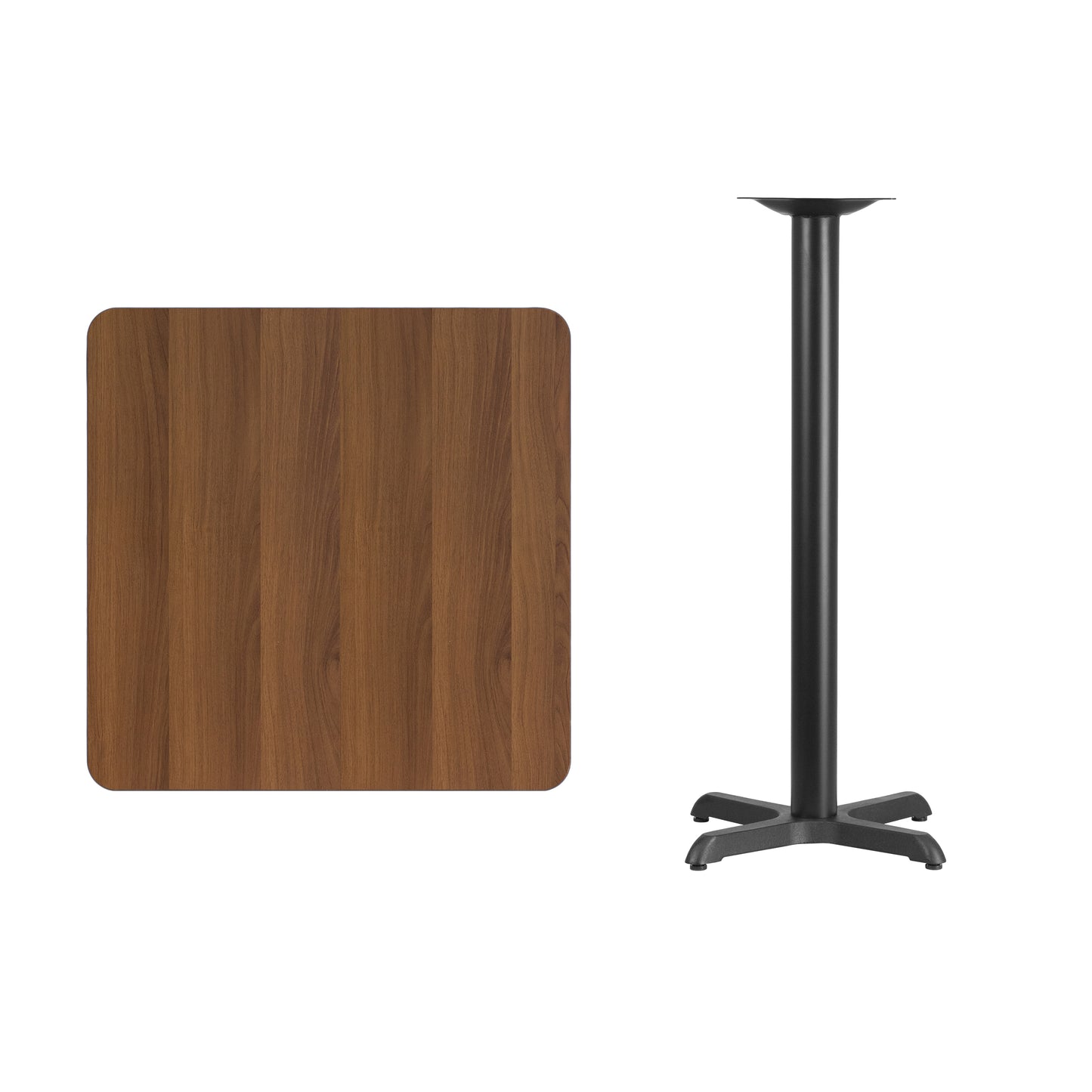 Stiles 30'' Square Walnut Laminate Table Top with 22'' x 22'' Bar Height Table Base Walnut