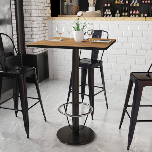 Stiles 30'' Square Walnut Laminate Table Top with 18'' Round Bar Height Table Base and Foot Ring Walnut