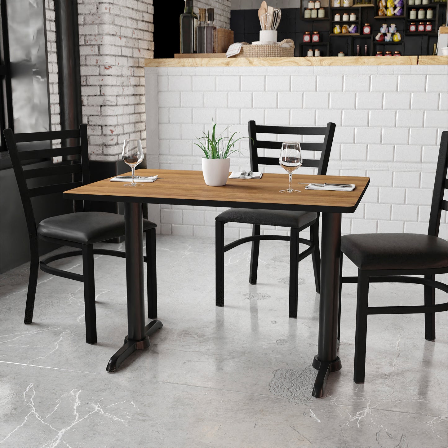 Graniss 30'' x 42'' Rectangular Walnut Laminate Table Top with 5'' x 22'' Table Height Bases Walnut