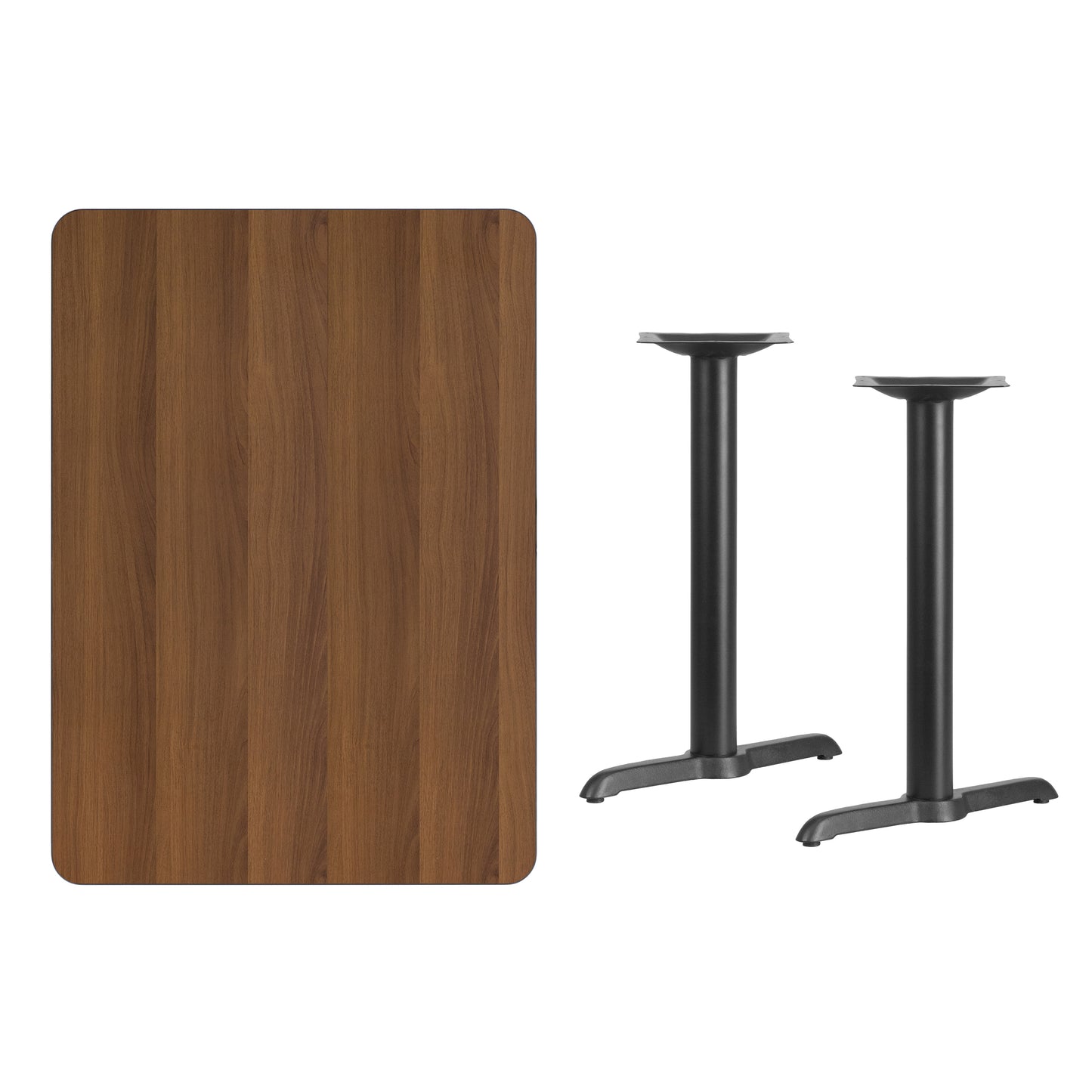 Graniss 30'' x 42'' Rectangular Walnut Laminate Table Top with 5'' x 22'' Table Height Bases Walnut