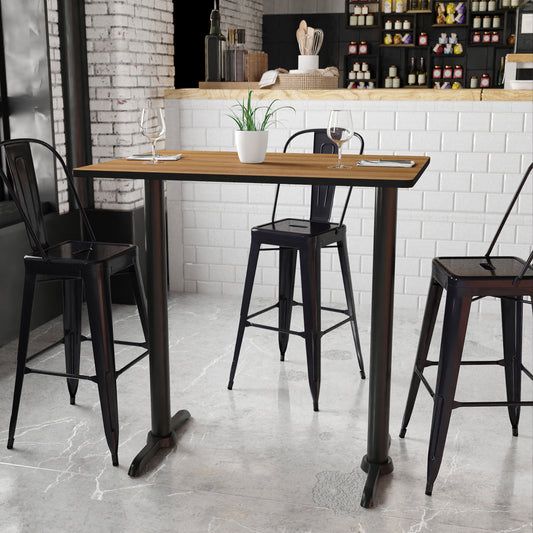 Stiles 30'' x 42'' Rectangular Walnut Laminate Table Top with 5'' x 22'' Bar Height Table Bases Walnut