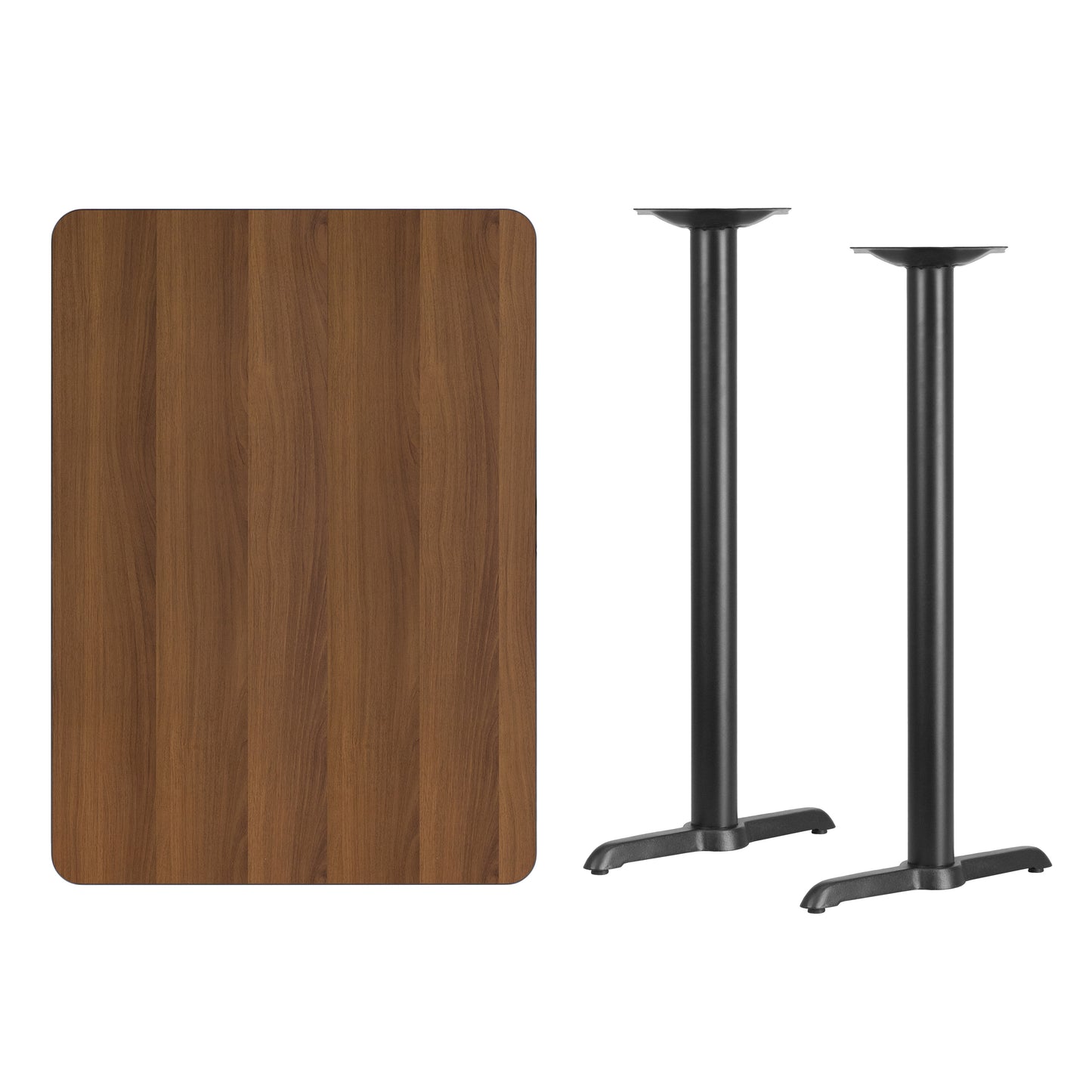 Stiles 30'' x 42'' Rectangular Walnut Laminate Table Top with 5'' x 22'' Bar Height Table Bases Walnut