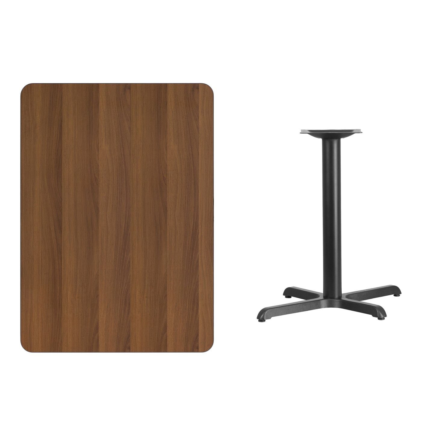 Graniss 30'' x 42'' Rectangular Walnut Laminate Table Top with 23.5'' x 29.5'' Table Height Base Walnut