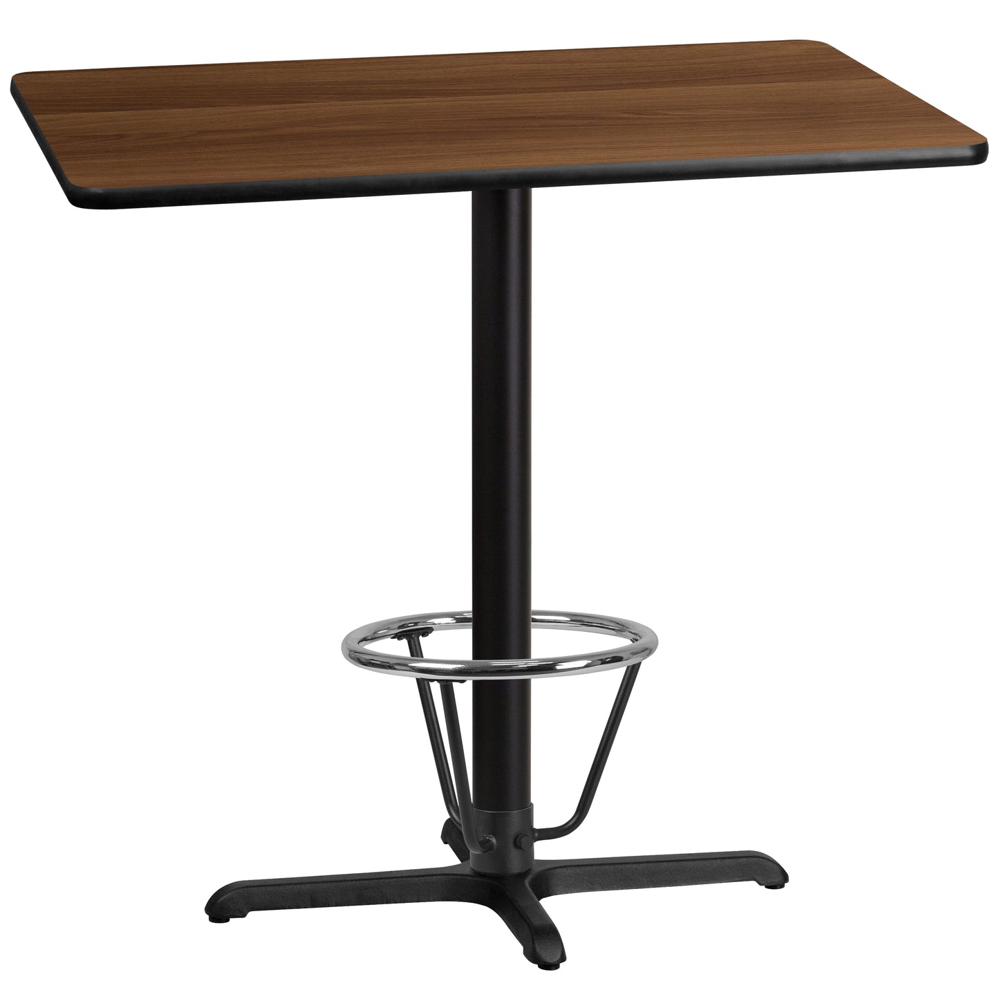 Stiles 30'' x 42'' Rectangular Walnut Laminate Table Top with 23.5'' x 29.5'' Bar Height Table Base and Foot Ring Walnut