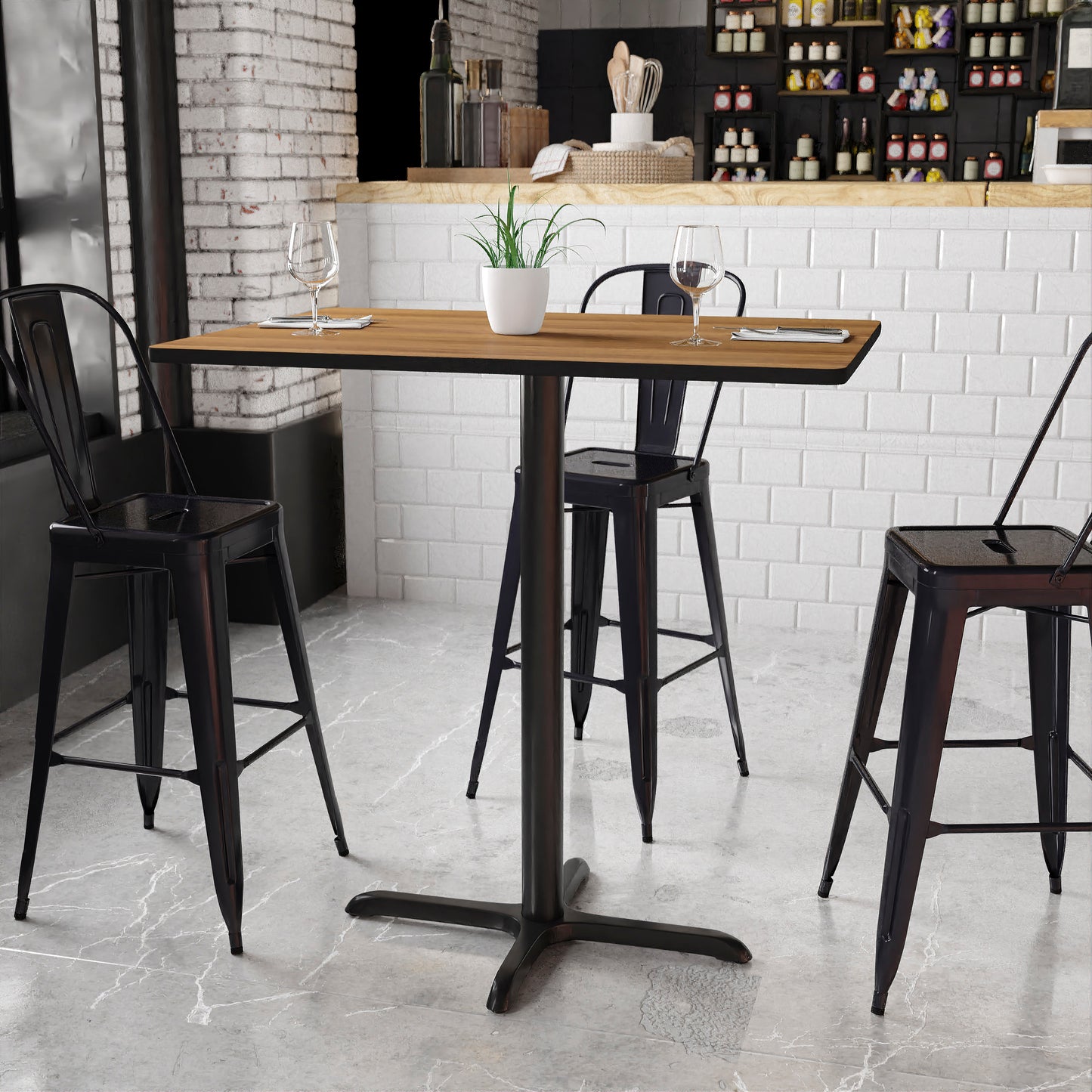 Stiles 30'' x 42'' Rectangular Walnut Laminate Table Top with 23.5'' x 29.5'' Bar Height Table Base Walnut