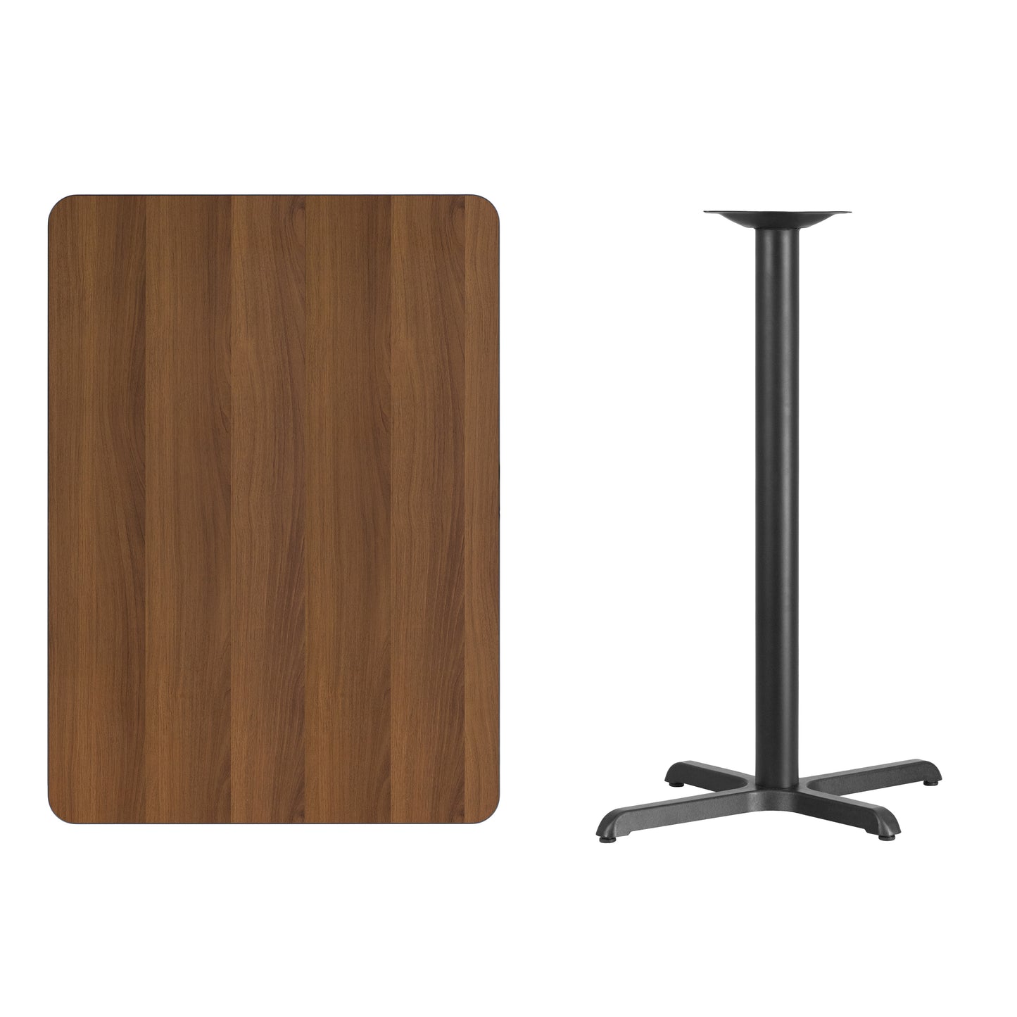 Stiles 30'' x 42'' Rectangular Walnut Laminate Table Top with 23.5'' x 29.5'' Bar Height Table Base Walnut
