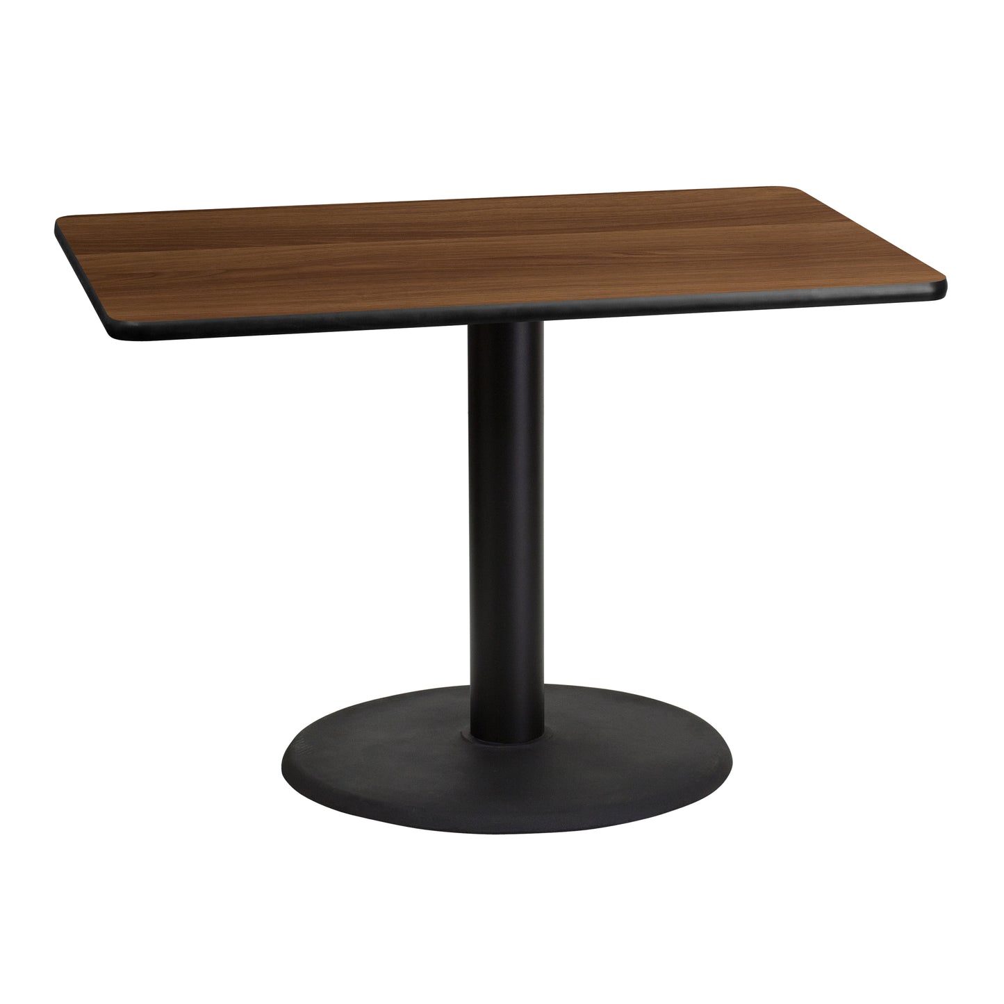 Graniss 30'' x 42'' Rectangular Walnut Laminate Table Top with 24'' Round Table Height Base Walnut