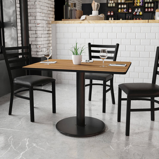Graniss 30'' x 42'' Rectangular Walnut Laminate Table Top with 24'' Round Table Height Base Walnut