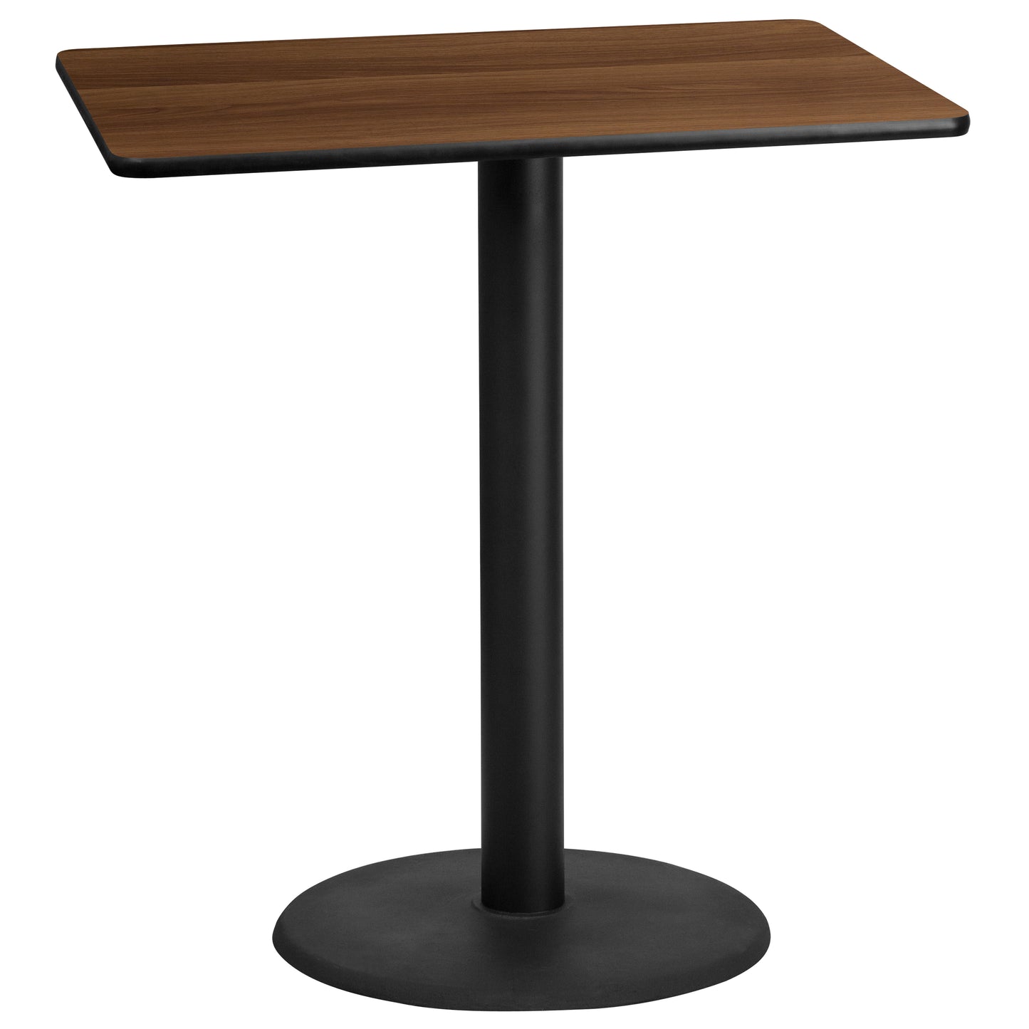 Stiles 30'' x 42'' Rectangular Walnut Laminate Table Top with 24'' Round Bar Height Table Base Walnut