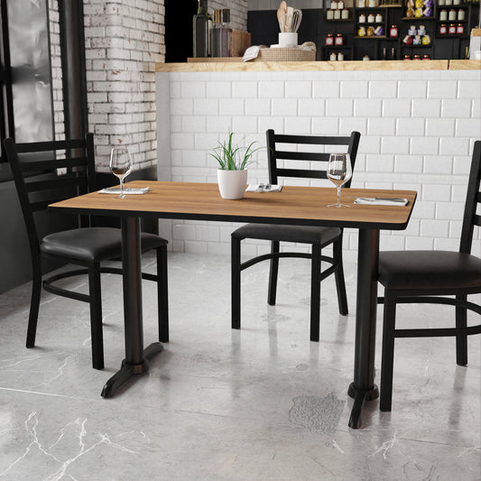 Graniss 30'' x 48'' Rectangular Walnut Laminate Table Top with 5'' x 22'' Table Height Bases Walnut
