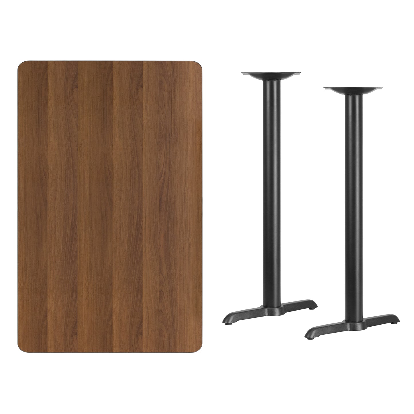 Stiles 30'' x 48'' Rectangular Walnut Laminate Table Top with 5'' x 22'' Bar Height Table Bases Walnut