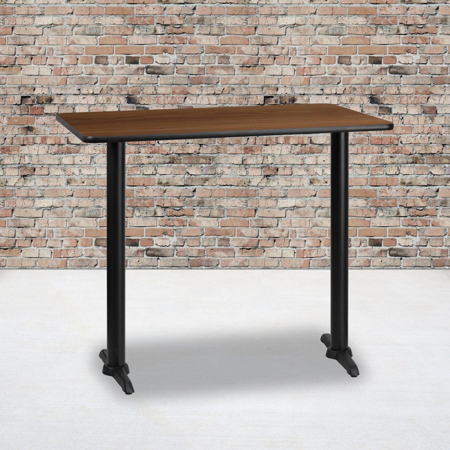 Stiles 30'' x 48'' Rectangular Walnut Laminate Table Top with 5'' x 22'' Bar Height Table Bases Walnut
