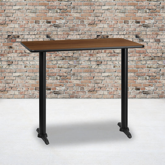 Stiles 30'' x 48'' Rectangular Walnut Laminate Table Top with 5'' x 22'' Bar Height Table Bases Walnut