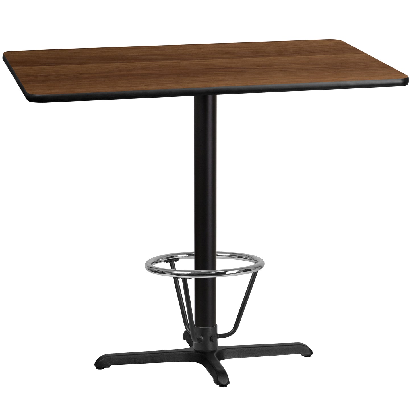 Stiles 30'' x 48'' Rectangular Walnut Laminate Table Top with 23.5'' x 29.5'' Bar Height Table Base and Foot Ring Walnut