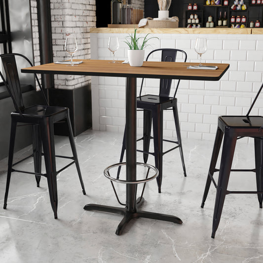Stiles 30'' x 48'' Rectangular Walnut Laminate Table Top with 23.5'' x 29.5'' Bar Height Table Base and Foot Ring Walnut