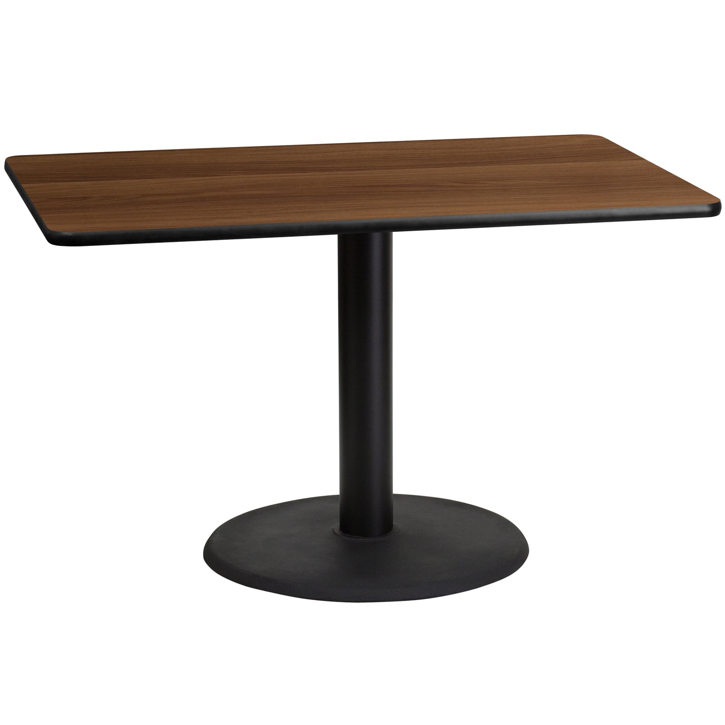 Graniss 30'' x 48'' Rectangular Walnut Laminate Table Top with 24'' Round Table Height Base Walnut
