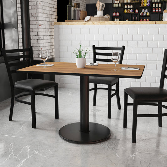 Graniss 30'' x 48'' Rectangular Walnut Laminate Table Top with 24'' Round Table Height Base Walnut