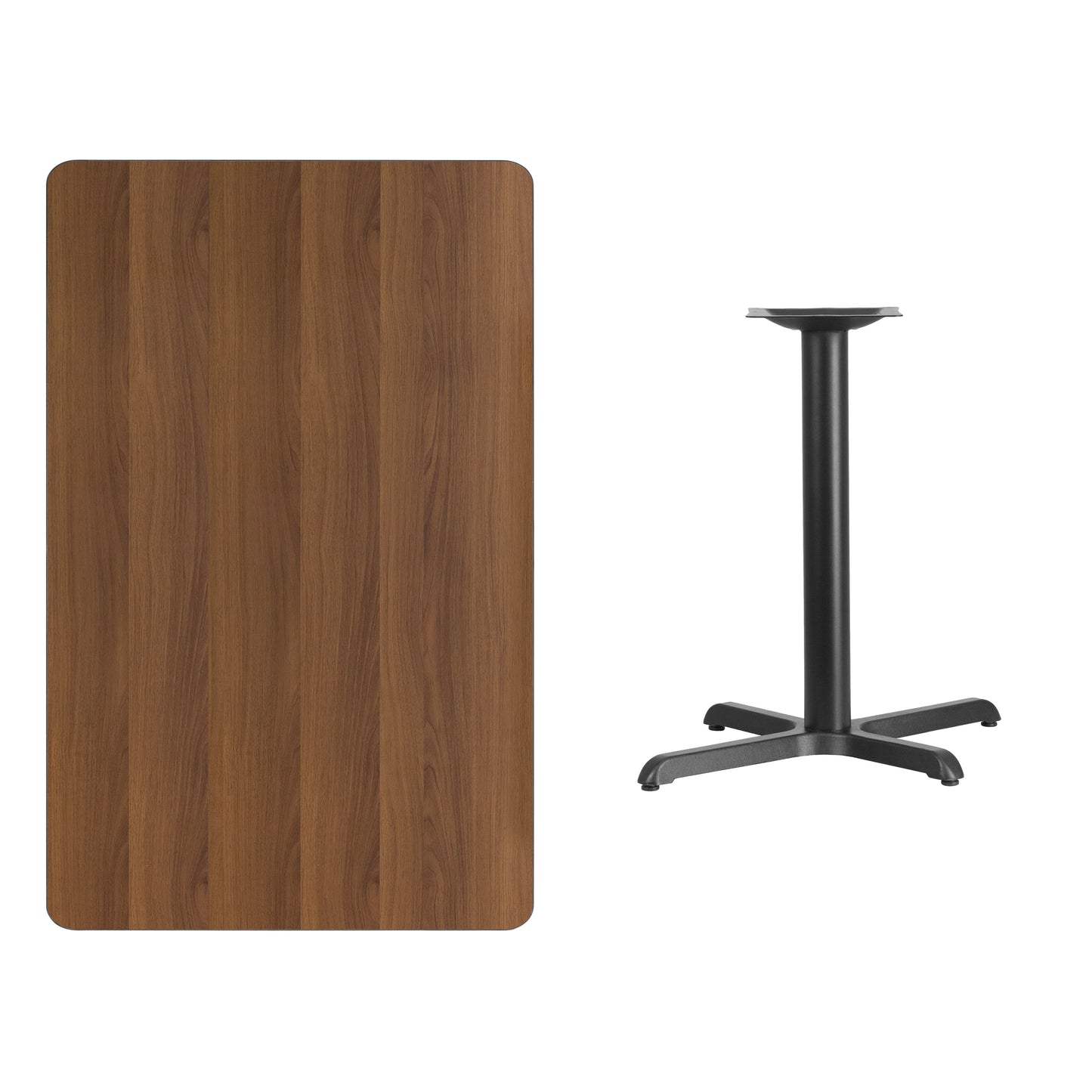 Graniss 30'' x 48'' Rectangular Walnut Laminate Table Top with 24'' Round Table Height Base Walnut