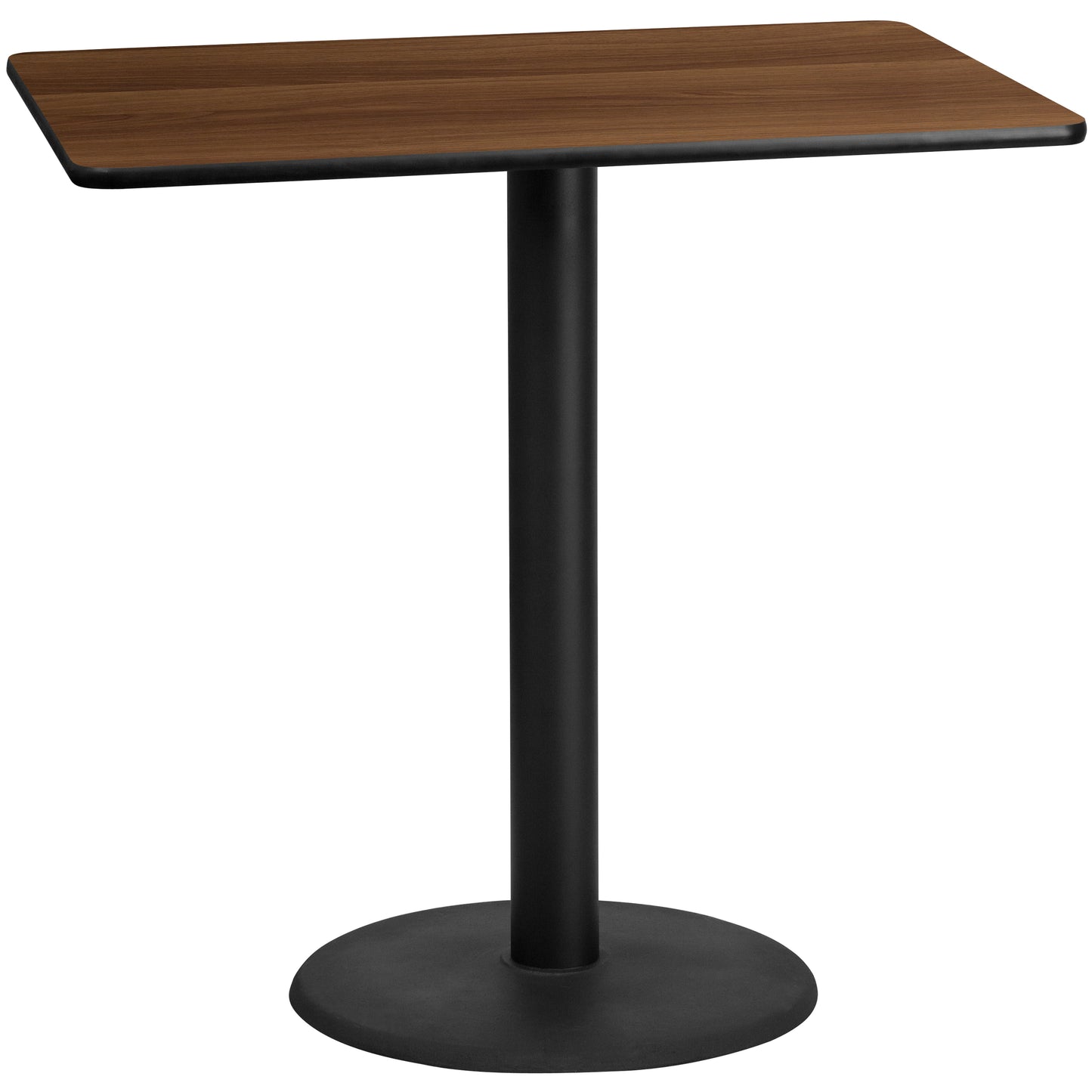 Stiles 30'' x 48'' Rectangular Walnut Laminate Table Top with 24'' Round Bar Height Table Base Walnut