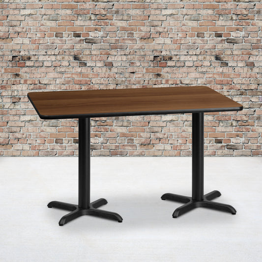 Graniss 30'' x 60'' Rectangular Walnut Laminate Table Top with 22'' x 22'' Table Height Bases Walnut