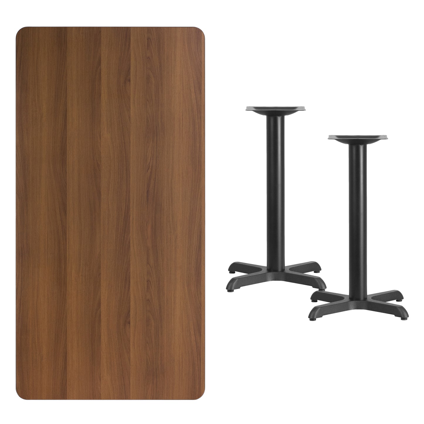 Graniss 30'' x 60'' Rectangular Walnut Laminate Table Top with 22'' x 22'' Table Height Bases Walnut