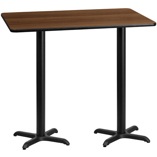 Stiles 30'' x 60'' Rectangular Walnut Laminate Table Top with 22'' x 22'' Bar Height Table Bases Walnut