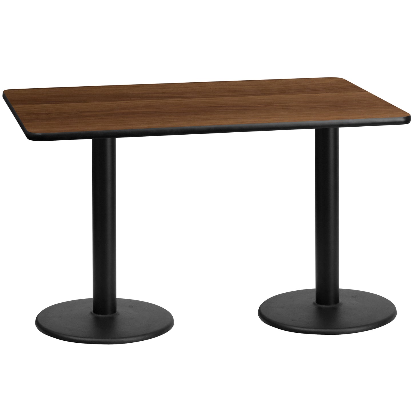 Graniss 30'' x 60'' Rectangular Walnut Laminate Table Top with 18'' Round Table Height Bases Walnut