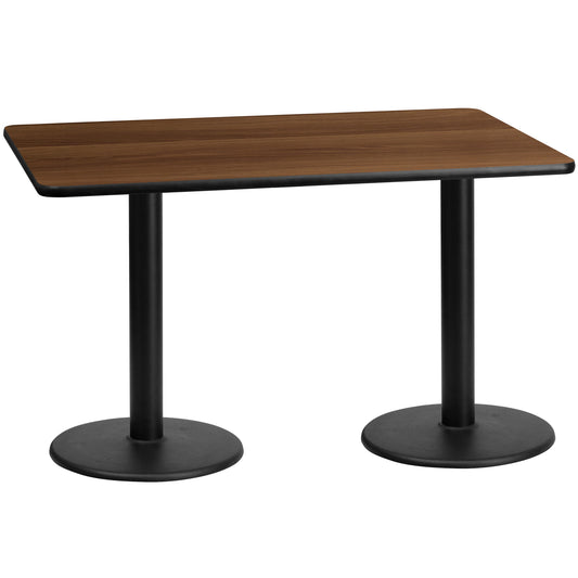Graniss 30'' x 60'' Rectangular Walnut Laminate Table Top with 18'' Round Table Height Bases Walnut