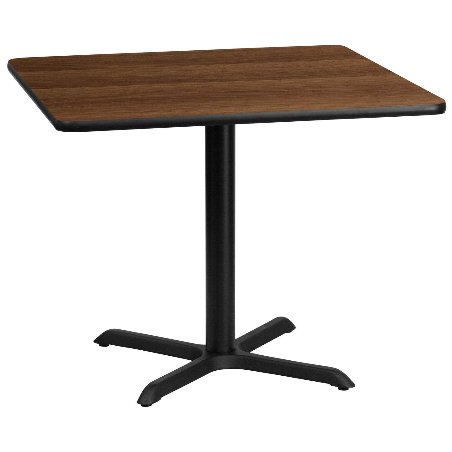 Graniss 36'' Square Walnut Laminate Table Top with 30'' x 30'' Table Height Base Walnut