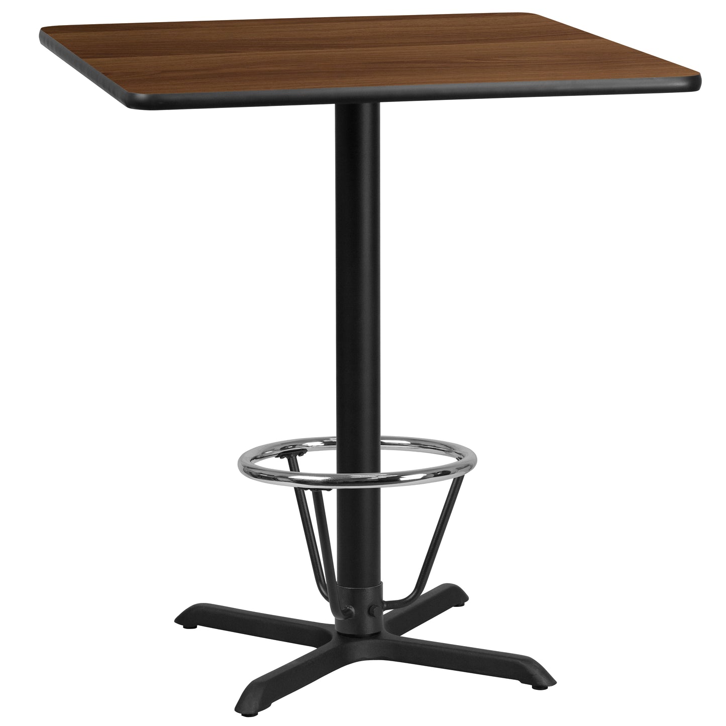Stiles 36'' Square Walnut Laminate Table Top with 30'' x 30'' Bar Height Table Base and Foot Ring Walnut
