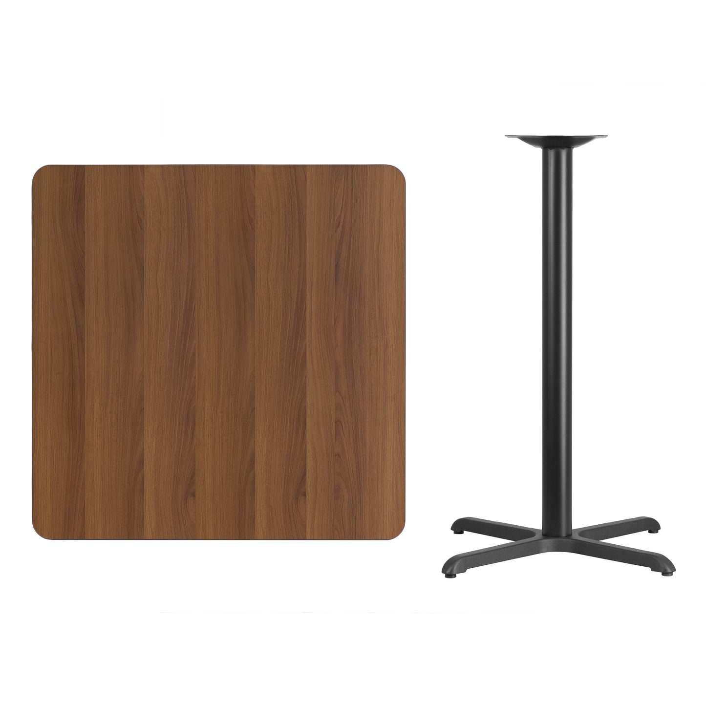 Stiles 36'' Square Walnut Laminate Table Top with 30'' x 30'' Bar Height Table Base Walnut