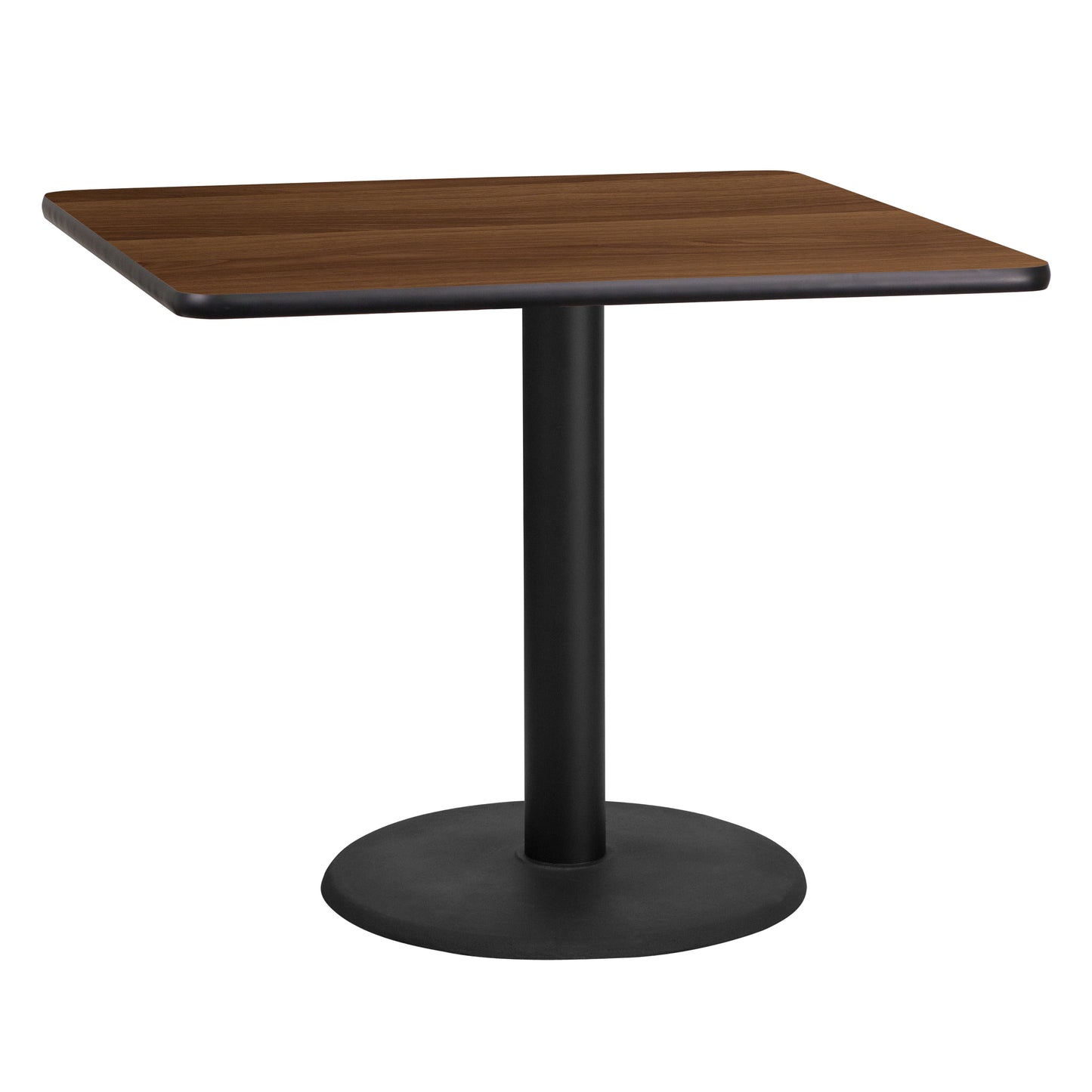Graniss 36'' Square Walnut Laminate Table Top with 24'' Round Table Height Base Walnut