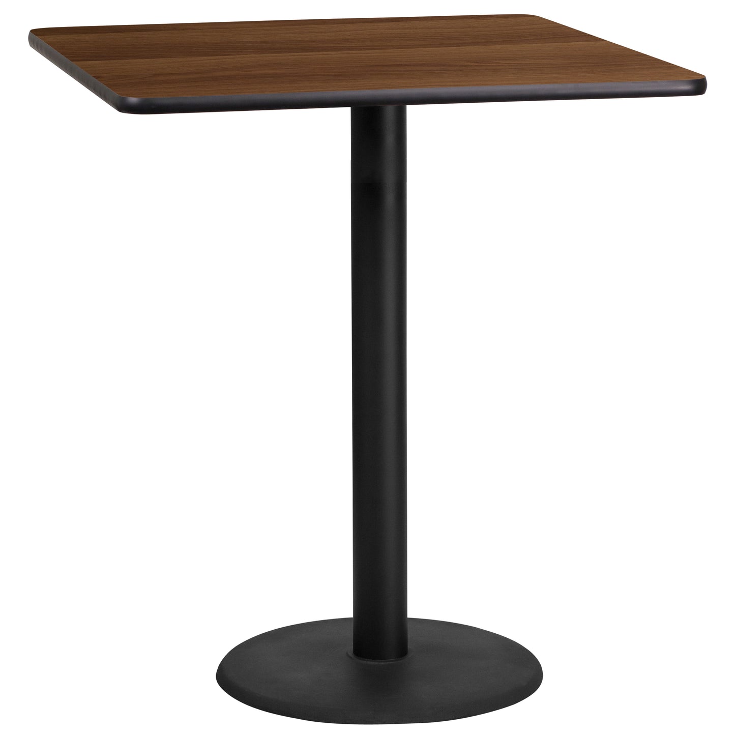 Stiles 36'' Square Walnut Laminate Table Top with 24'' Round Bar Height Table Base Walnut