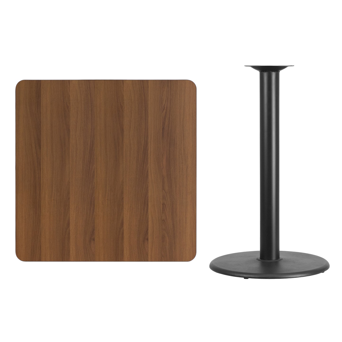 Stiles 36'' Square Walnut Laminate Table Top with 24'' Round Bar Height Table Base Walnut