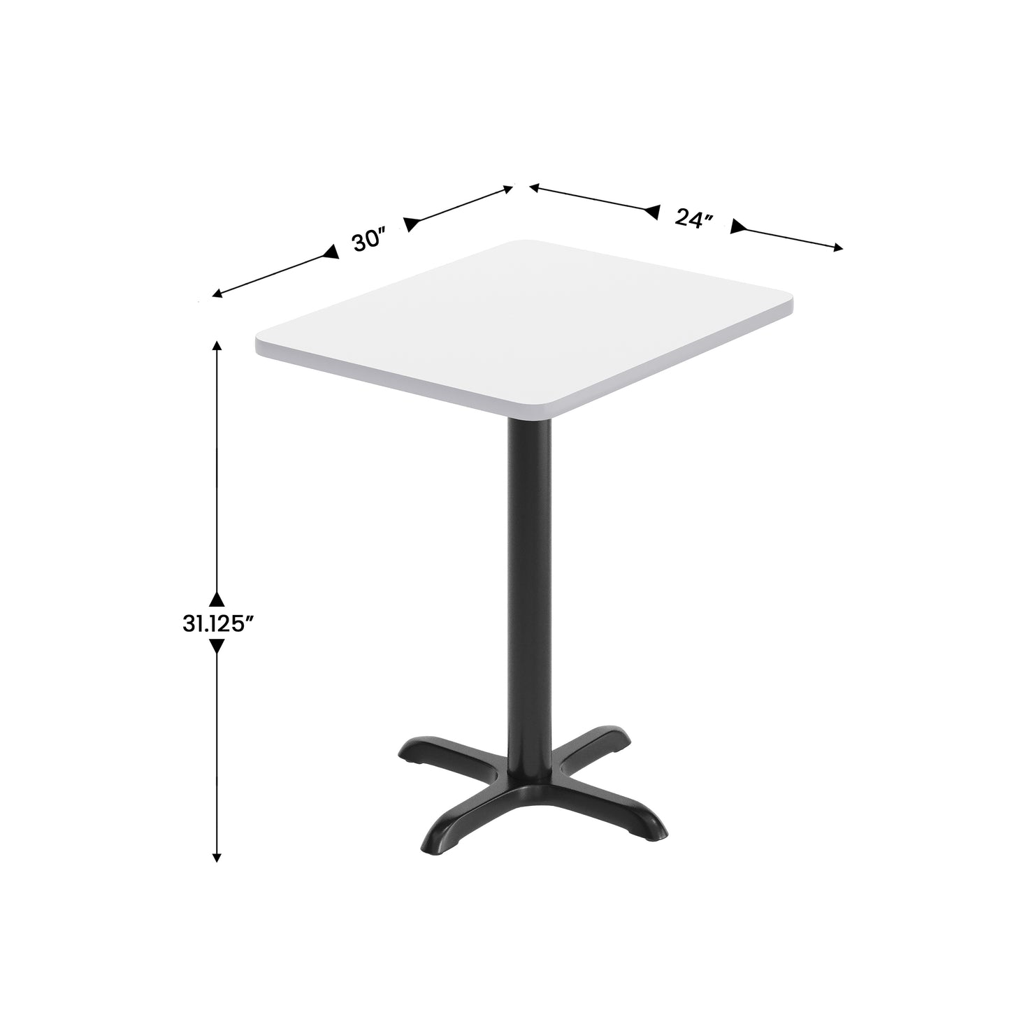 Graniss 24'' x 30'' White Rectangular Laminate Table Top with Black 22 x 22 "X" Style Table Height Base White