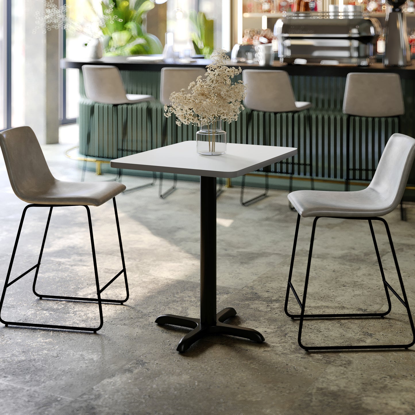 Graniss 24'' x 30'' White Rectangular Laminate Table Top with Black 22 x 22 "X" Style Table Height Base White