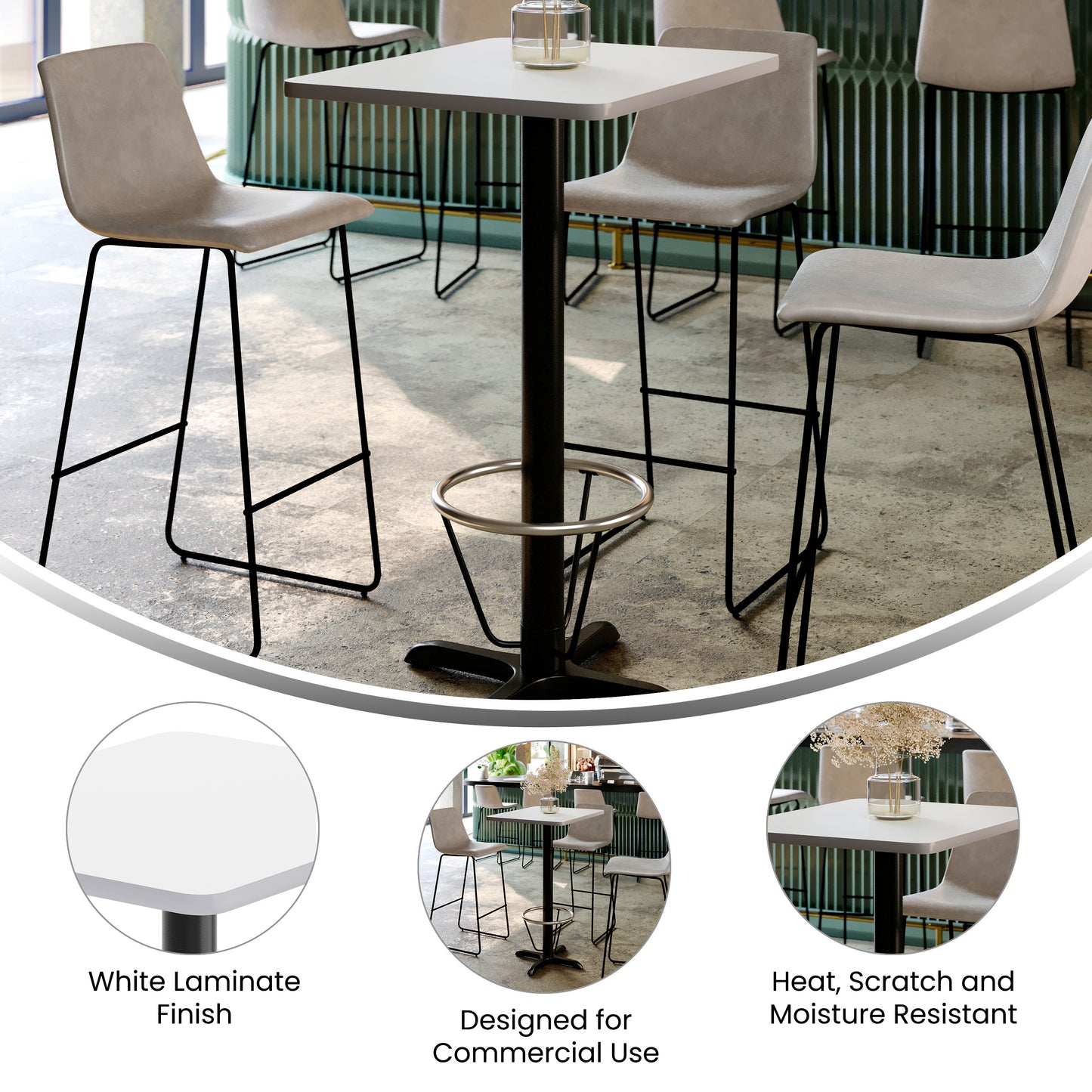 Stiles 24'' x 30'' White Rectangular Laminate Table Top with Black 22 x 22 "X" Style Bar Height Base with Footring White