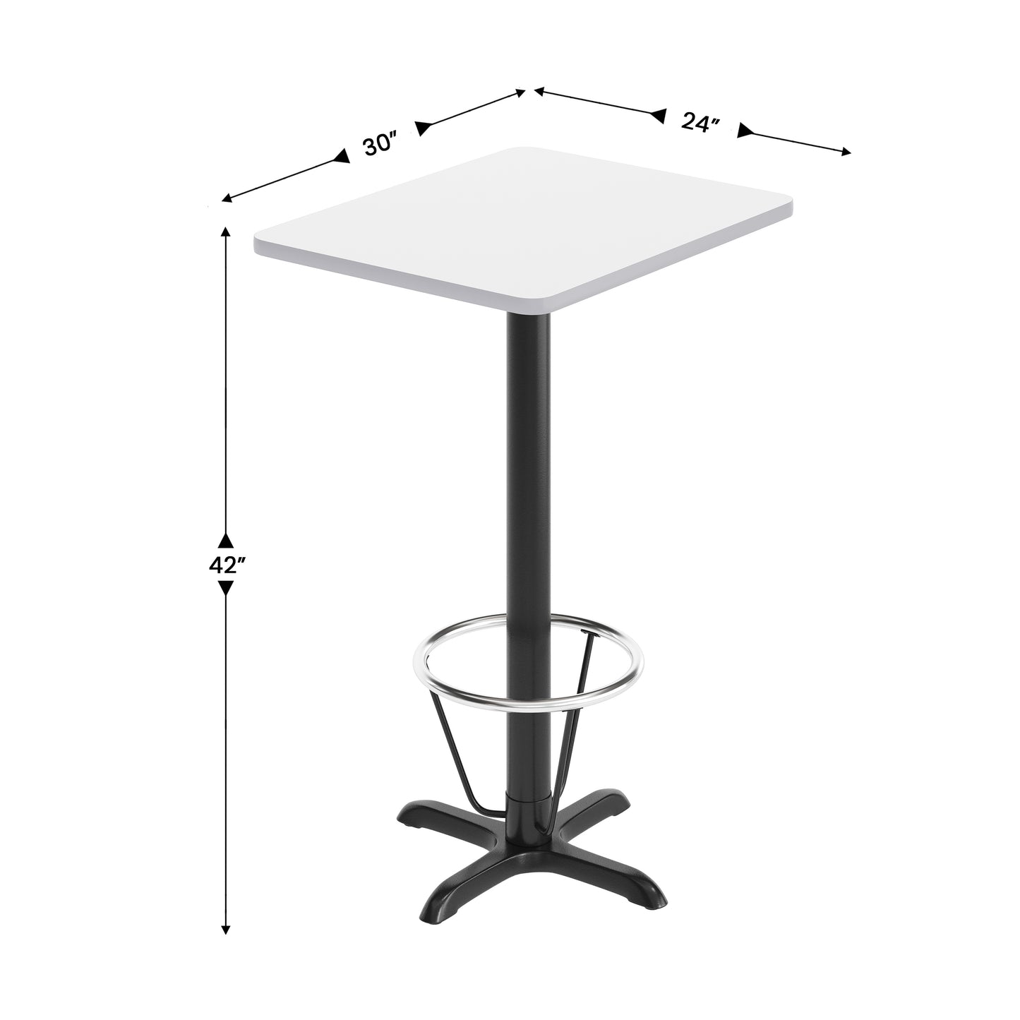 Stiles 24'' x 30'' White Rectangular Laminate Table Top with Black 22 x 22 "X" Style Bar Height Base with Footring White