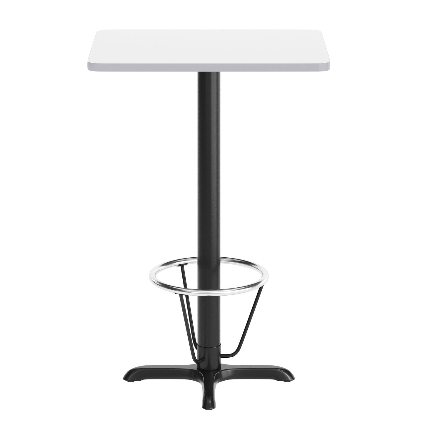 Stiles 24'' x 30'' White Rectangular Laminate Table Top with Black 22 x 22 "X" Style Bar Height Base with Footring White