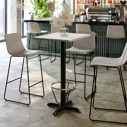 Stiles 24'' x 30'' White Rectangular Laminate Table Top with Black 22 x 22 "X" Style Bar Height Base with Footring White