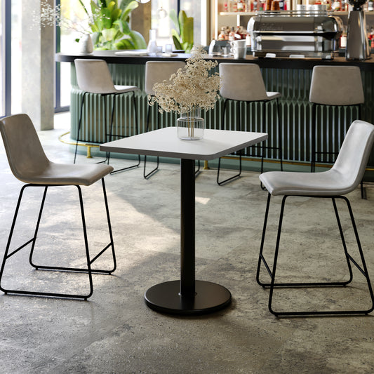 Graniss 24'' x 30'' White Rectangular Laminate Table Top with Black 18" Round Table Height Base White