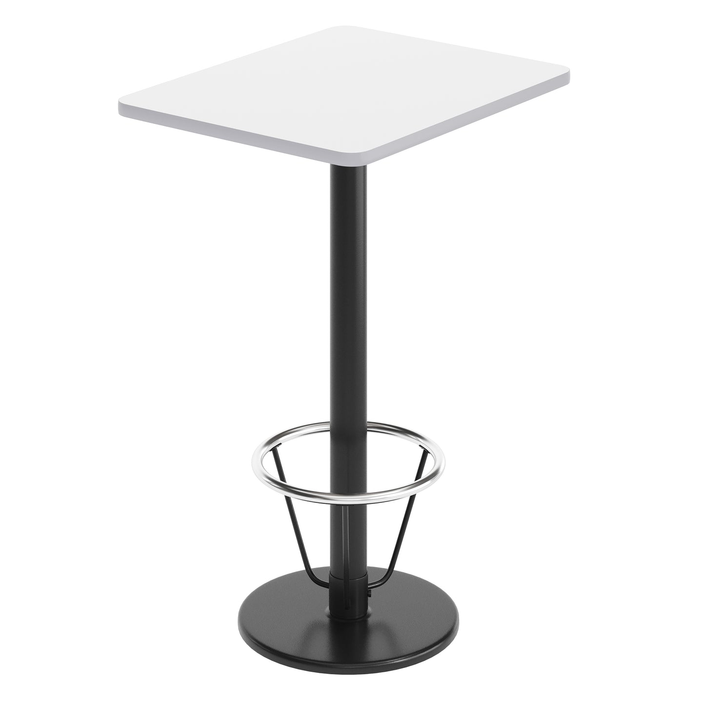 Stiles 24'' x 30'' White Rectangular Laminate Table Top with Black 18" Round Bar Height Table Base with Footring White