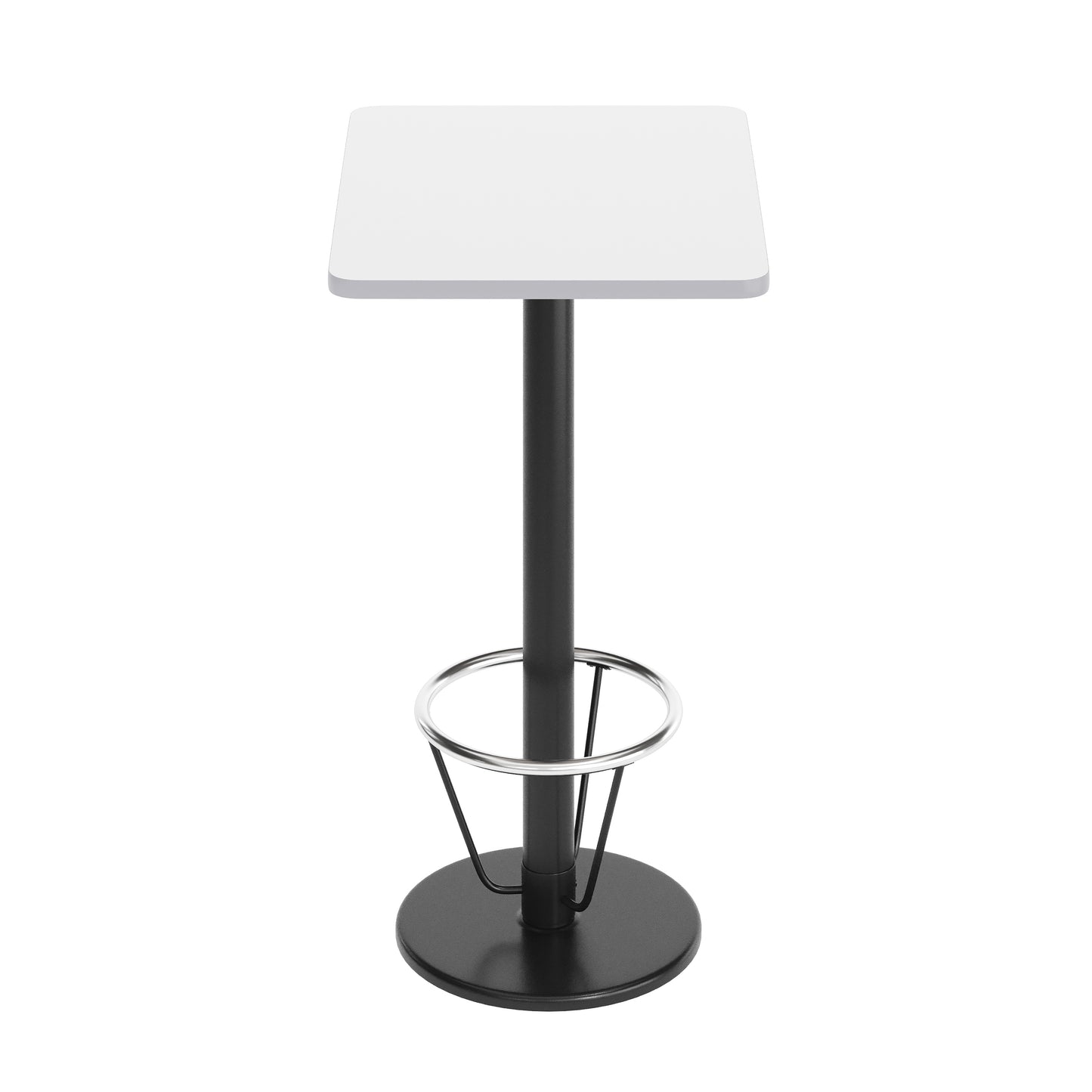 Stiles 24'' x 30'' White Rectangular Laminate Table Top with Black 18" Round Bar Height Table Base with Footring White