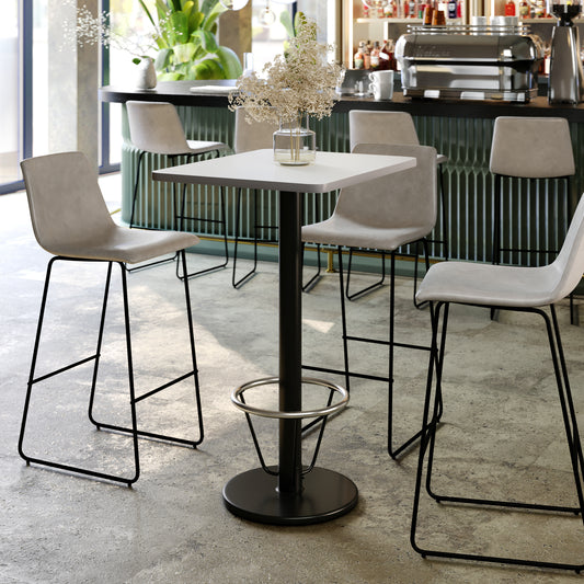Stiles 24'' x 30'' White Rectangular Laminate Table Top with Black 18" Round Bar Height Table Base with Footring White